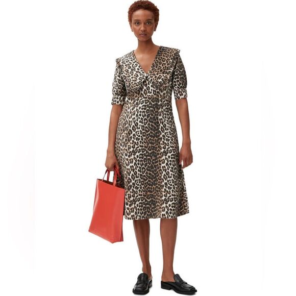 Ganni Leopard Print Midi Denim Dress 38 - Picture 13 of 13